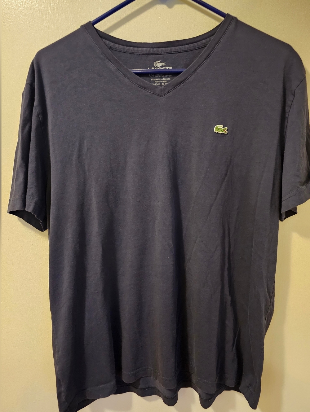 Lacoste Short Sleeve V Neck T Shirt Blue 100% Pima Cotton Men's Size 6 (XL)